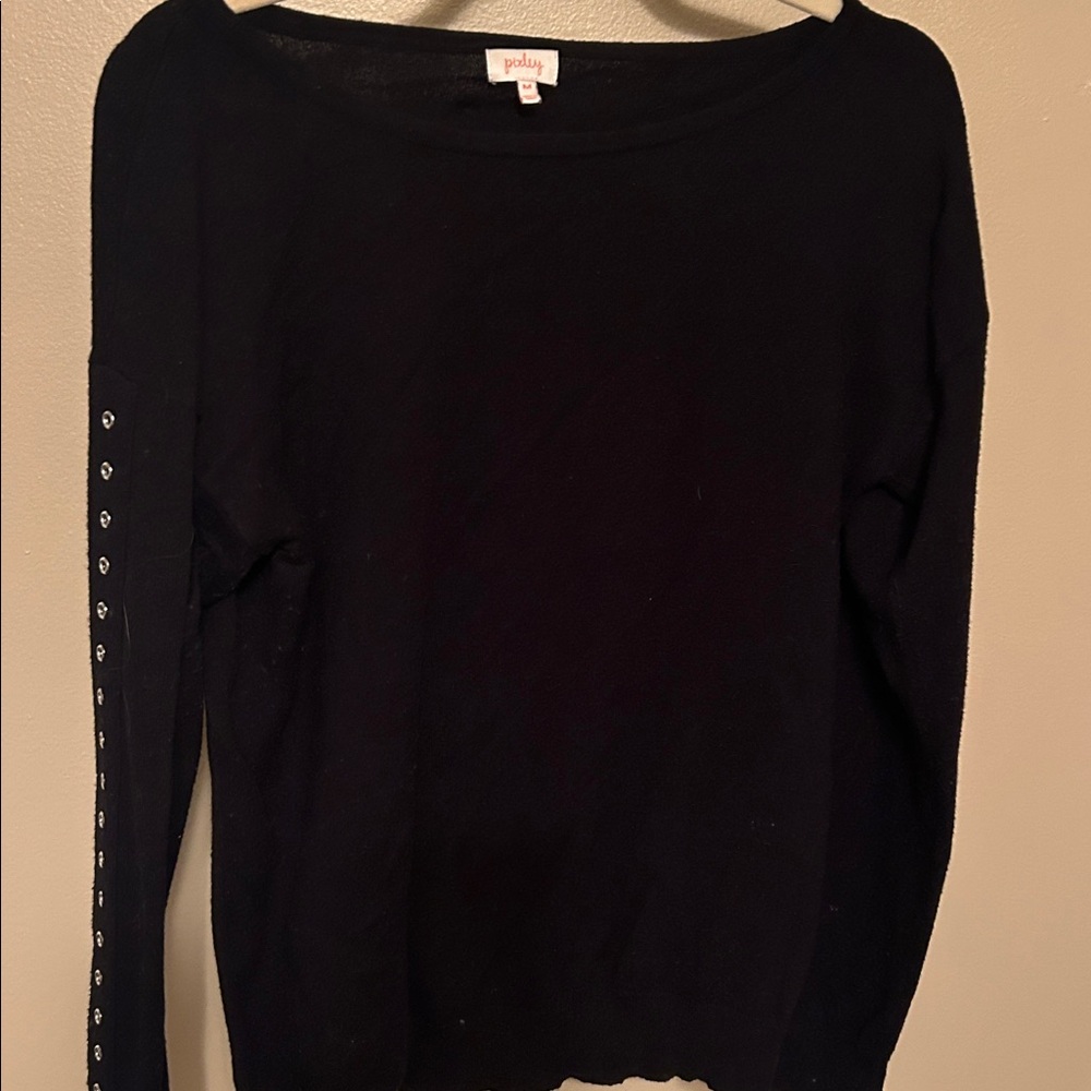 Pixley Black Knit Top with Button Accents